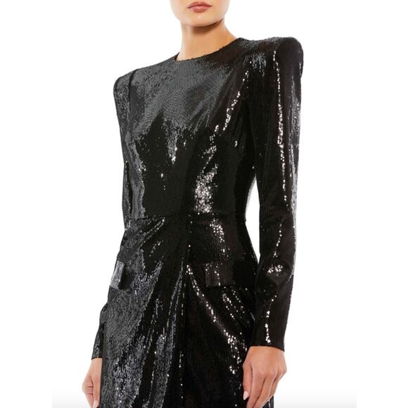 MAC DUGGAL Dress Size 8 Evening Gown Sequin Black Mini Puff Sleeve Structured - Picture 3 of 7